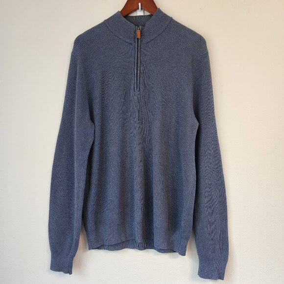 Nordstrom Pullover Men's Sz L Gray  Rib Cotton Cashmere ¼ Zip Sweater Mock Neck - Picture 1 of 16